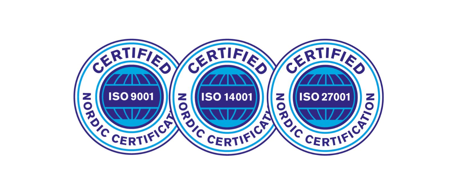 ISO 9001, 14001 & 27001 logos