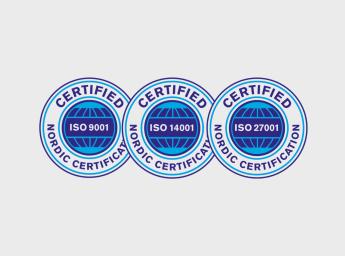 Three ISO certification icons.