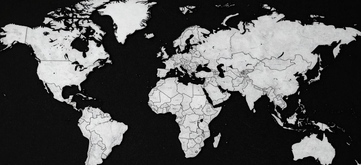 Black and white map over the world.