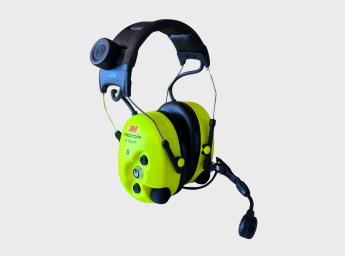 Earmuffs with an attached push to talk button.