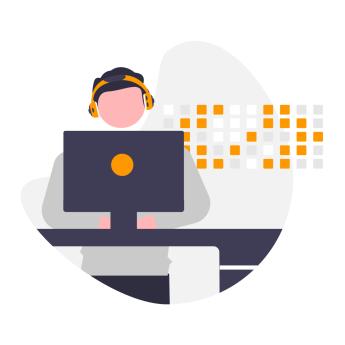 Animated boy sitting infront of a computer with headphones