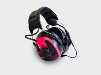 Peltor earmuff with external push to talk button attached