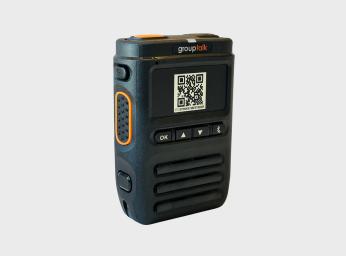 Remote speaker microphone with QR code for bluetooth connection