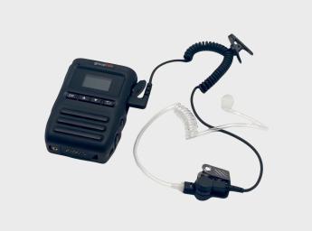 Modern two way radio with a listen only headset from GroupTalk.