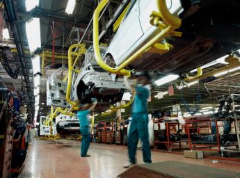 Automobile manufacturing line in factory.