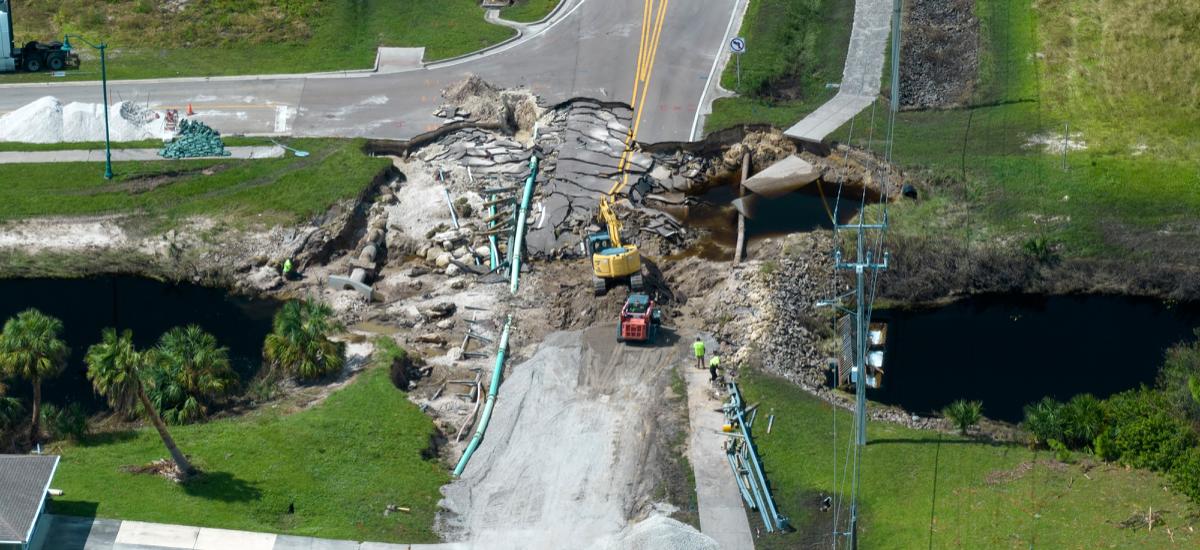 A road destroyed due to a landslide.