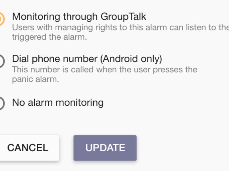 Settings for listening in on panic alarms / personal alarms
