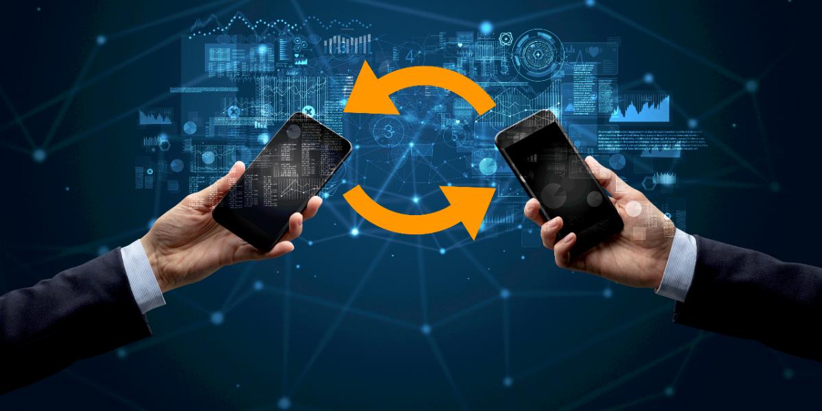 Two smartphones that synchronize important contacts to their GroupTalk network between each other