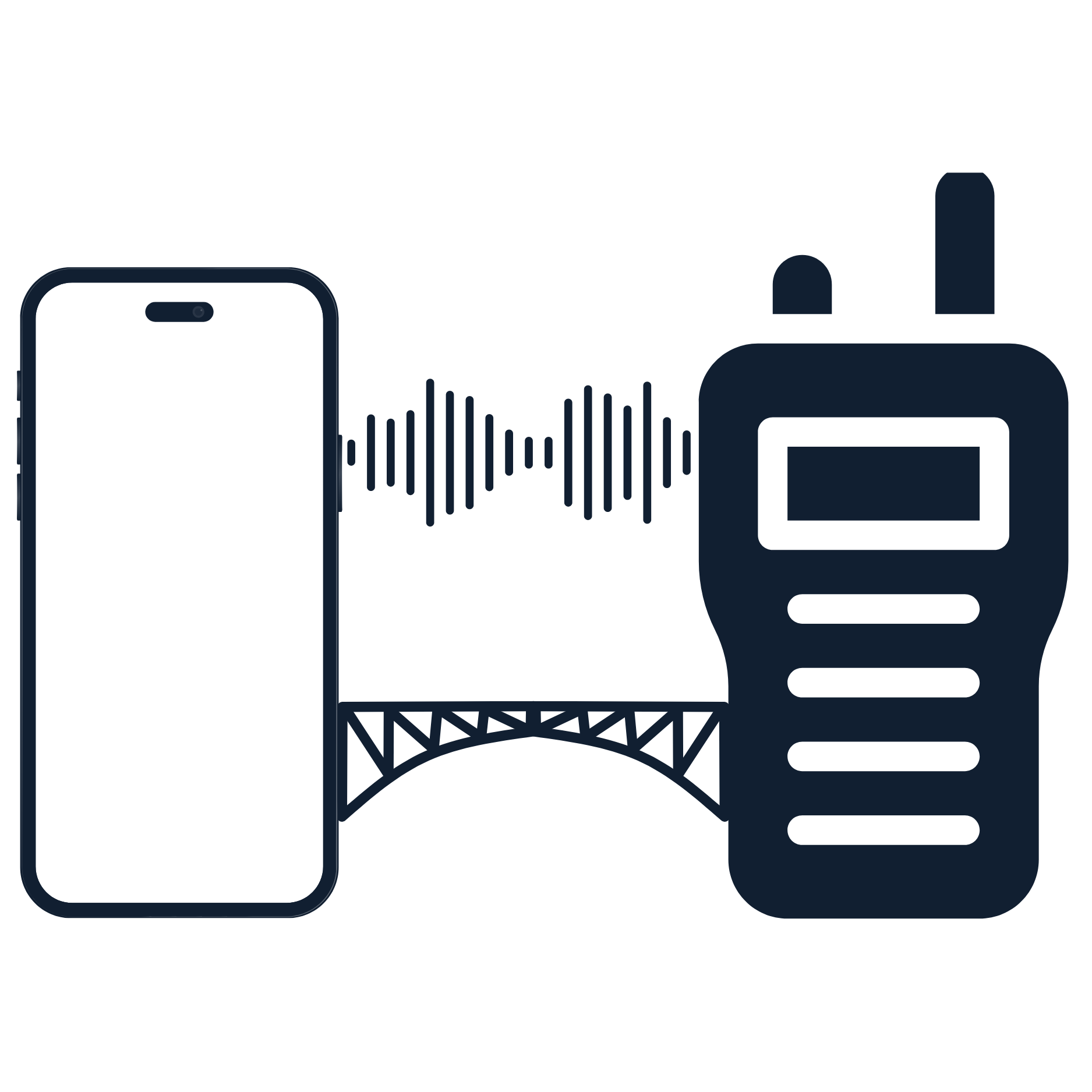 Icon of smartphone and two-way radio showing GroupTalk interoperability.