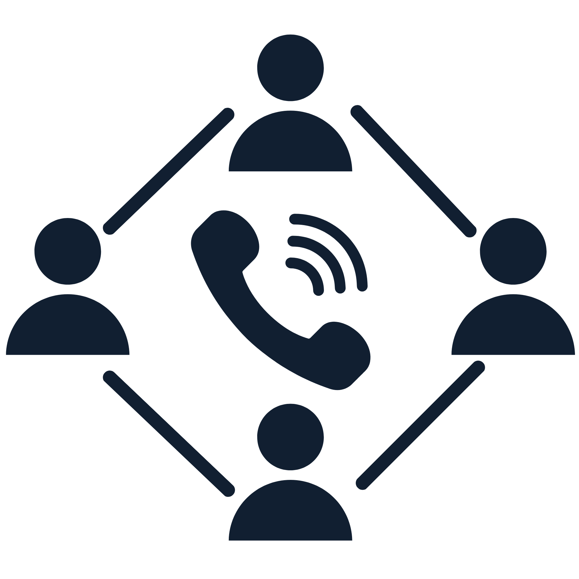 Ikon av fyra personer i ett gruppsamtal med Full Duplex-teknik, vilket möjliggör samtidig tvåvägskommunikation.