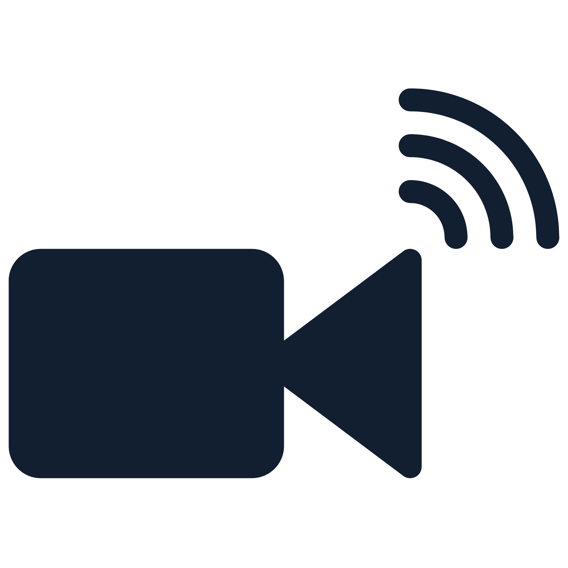 Live streaming camera icon indicating real-time video transmission.