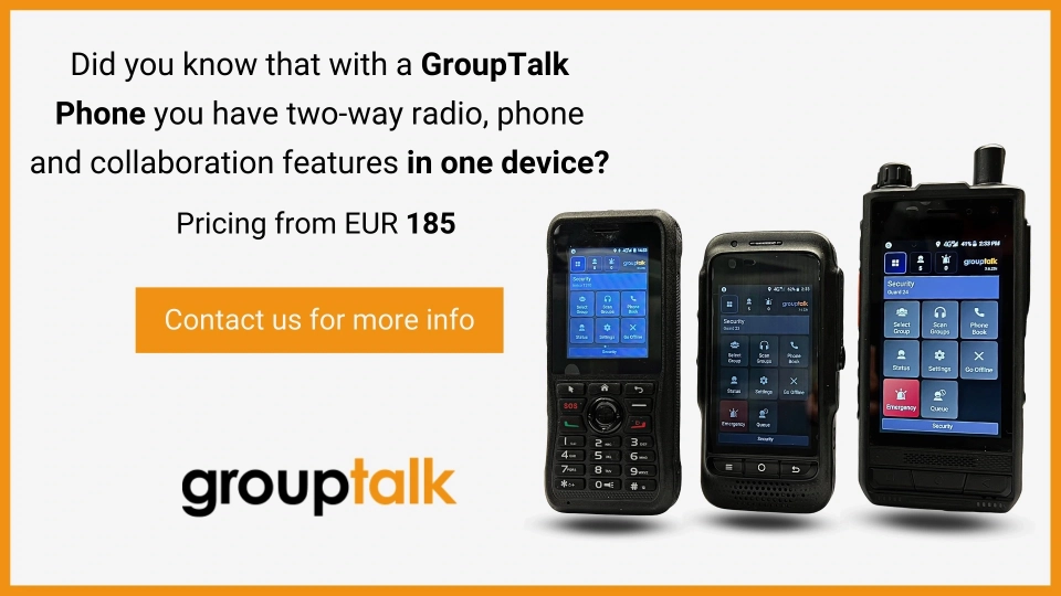 Three GroupTalk phones with the GroupTalk app where you can get a walkie talkie a phone and collaboration functions in the same device from 185 euro